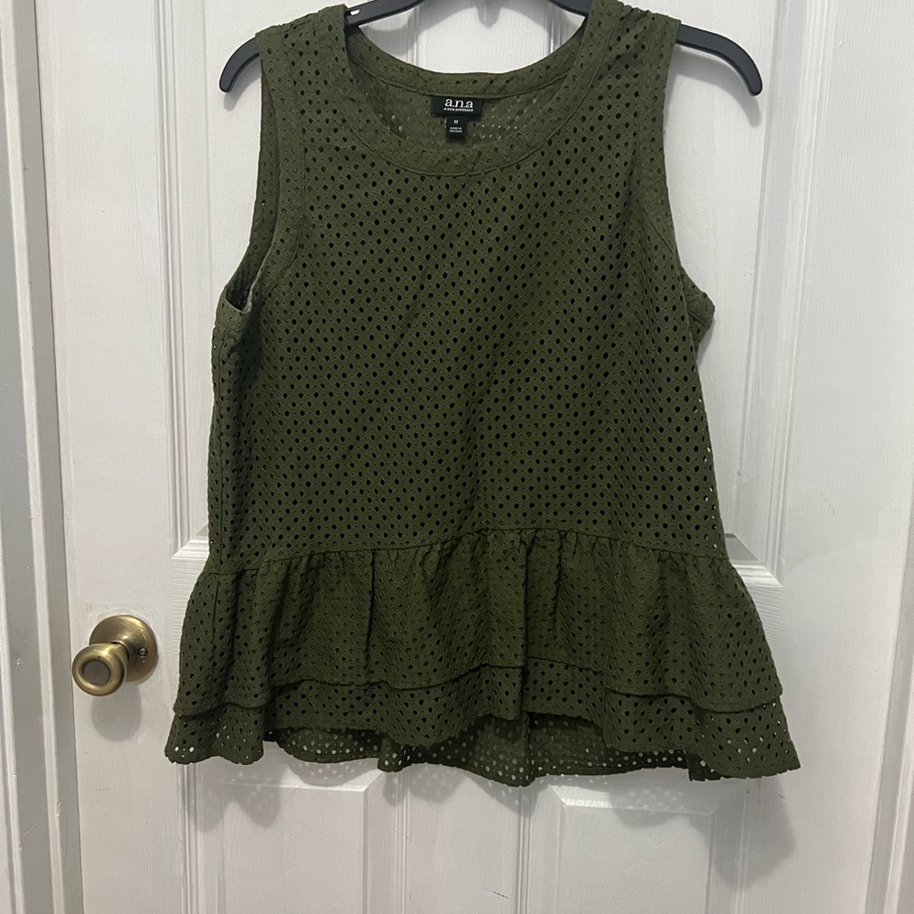 a.n.a Olive Eyelet Ruffle Hem Tank Top